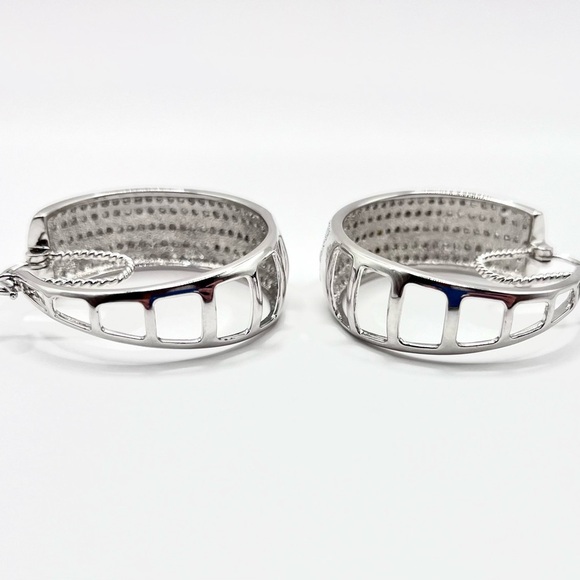 2.00 CT Natural Diamond XL Rhodium Hoops - Picture 5 of 5